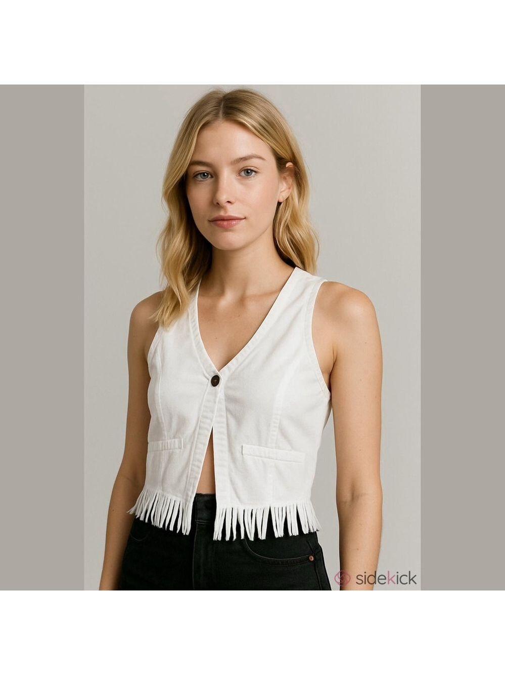 Last Kiss microsuede fringed scoop neck lined vest size large